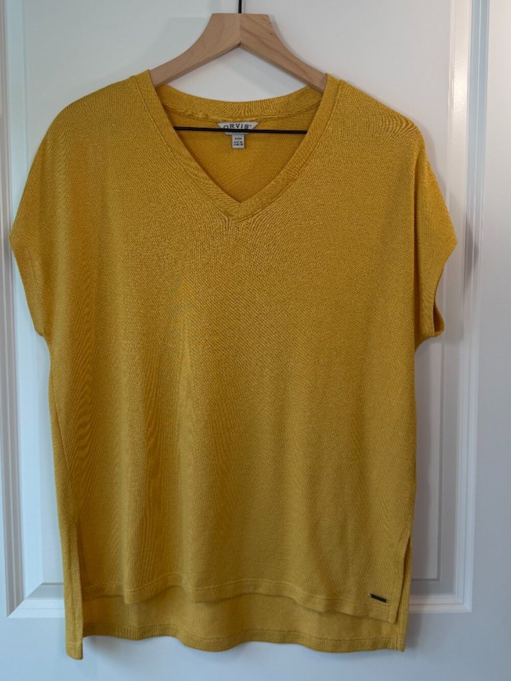 Orvis Signature Mustard Gold Knit V Neck Dolman Top Small